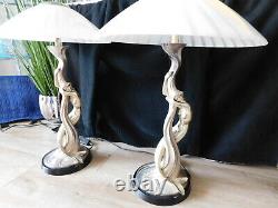 Italy Argenti Mid Century Vintage Art Deco Silver entwined Mermaids pair LAMPS