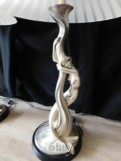 Italy Argenti Mid Century Vintage Art Deco Silver entwined Mermaids pair LAMPS