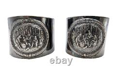 J Th S Denmark Cuff Bracelets Pair of Silver Plate Hammered Repousse Signed VTG