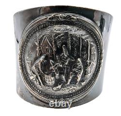 J Th S Denmark Cuff Bracelets Pair of Silver Plate Hammered Repousse Signed VTG