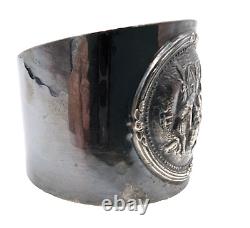 J Th S Denmark Cuff Bracelets Pair of Silver Plate Hammered Repousse Signed VTG