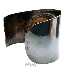 J Th S Denmark Cuff Bracelets Pair of Silver Plate Hammered Repousse Signed VTG