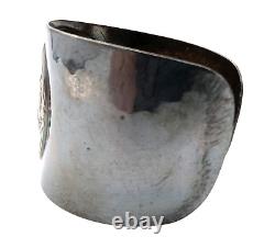 J Th S Denmark Cuff Bracelets Pair of Silver Plate Hammered Repousse Signed VTG