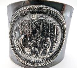 J Th S Denmark Cuff Bracelets Pair of Silver Plate Hammered Repousse Signed VTG