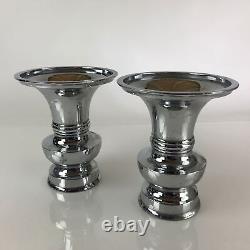 Japanese Buddhist Altar Fitting Flower Vase Stand Pair Vtg Silver BU770