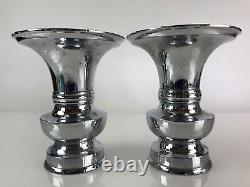 Japanese Buddhist Altar Fitting Flower Vase Stand Pair Vtg Silver BU770