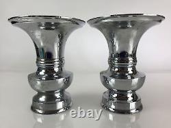 Japanese Buddhist Altar Fitting Flower Vase Stand Pair Vtg Silver BU770