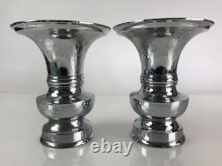 Japanese Buddhist Altar Fitting Flower Vase Stand Pair Vtg Silver BU770