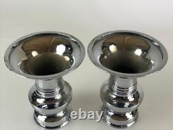 Japanese Buddhist Altar Fitting Flower Vase Stand Pair Vtg Silver BU770