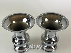 Japanese Buddhist Altar Fitting Flower Vase Stand Pair Vtg Silver BU770