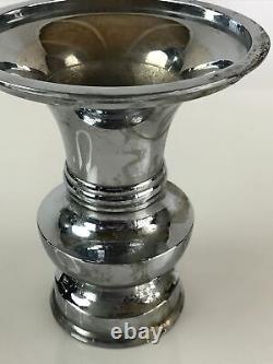 Japanese Buddhist Altar Fitting Flower Vase Stand Pair Vtg Silver BU770