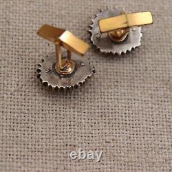 Japanese Menuki Dragon Cufflinks Sterling Silver Mount Vintage Meiji Gilt Bronze