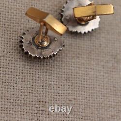 Japanese Menuki Dragon Cufflinks Sterling Silver Mount Vintage Meiji Gilt Bronze