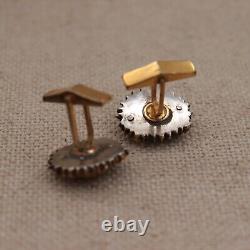 Japanese Menuki Dragon Cufflinks Sterling Silver Mount Vintage Meiji Gilt Bronze