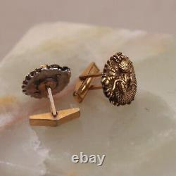 Japanese Menuki Dragon Cufflinks Sterling Silver Mount Vintage Meiji Gilt Bronze