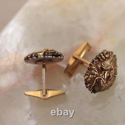 Japanese Menuki Dragon Cufflinks Sterling Silver Mount Vintage Meiji Gilt Bronze