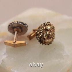 Japanese Menuki Dragon Cufflinks Sterling Silver Mount Vintage Meiji Gilt Bronze