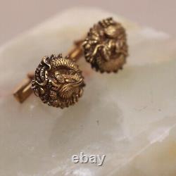 Japanese Menuki Dragon Cufflinks Sterling Silver Mount Vintage Meiji Gilt Bronze