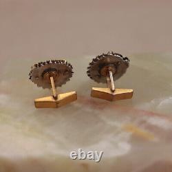 Japanese Menuki Dragon Cufflinks Sterling Silver Mount Vintage Meiji Gilt Bronze