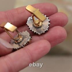 Japanese Menuki Dragon Cufflinks Sterling Silver Mount Vintage Meiji Gilt Bronze