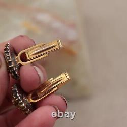 Japanese Menuki Dragon Cufflinks Sterling Silver Mount Vintage Meiji Gilt Bronze