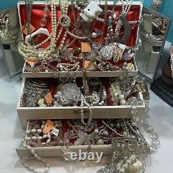 Jewelry Box Lot Lg VTG-CONTEMP clear & White Selection Of Jewels Variety &Value