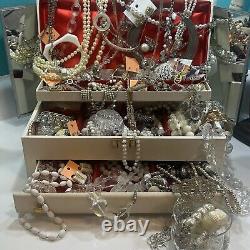 Jewelry Box Lot Lg VTG-CONTEMP clear & White Selection Of Jewels Variety &Value