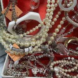 Jewelry Box Lot Lg VTG-CONTEMP clear & White Selection Of Jewels Variety &Value