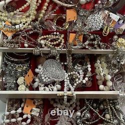 Jewelry Box Lot Lg VTG-CONTEMP clear & White Selection Of Jewels Variety &Value
