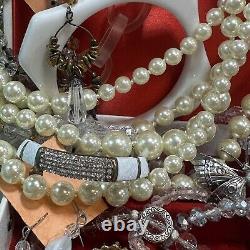 Jewelry Box Lot Lg VTG-CONTEMP clear & White Selection Of Jewels Variety &Value