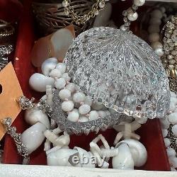 Jewelry Box Lot Lg VTG-CONTEMP clear & White Selection Of Jewels Variety &Value