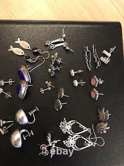 Job Lot Vintage Jewellery 925 Sterling Silver Earrings x16 Pairs Nice Lot