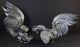 Large Pair Vintage Silver Fighting Cocksrooster Figurinesdetailed Silverplate