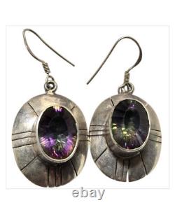 LUMINOUS VINTAGE NAVAJO STERLING SILVER Mystic Topaz EARRINGS