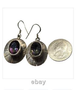 LUMINOUS VINTAGE NAVAJO STERLING SILVER Mystic Topaz EARRINGS