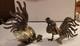 Large 925 Sterling Silver Pair Roosters Or Fighting Cocks, Vintage