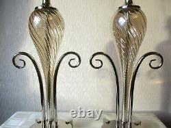 Large Pair Of Designer Chrome And Glass Table Lamps With Vintage Shades