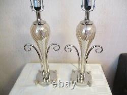 Large Pair Of Designer Chrome And Glass Table Lamps With Vintage Shades