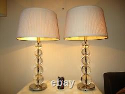 Large Pair Of Heavy Chrome And Glass Table Lamps With Vintage Shades