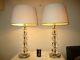 Large Pair Of Heavy Chrome And Glass Table Lamps With Vintage Shades