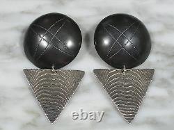 Large Pair Vintage Studio Made Post Modern Mixed Metal Sterling Silver Earrings