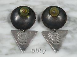 Large Pair Vintage Studio Made Post Modern Mixed Metal Sterling Silver Earrings