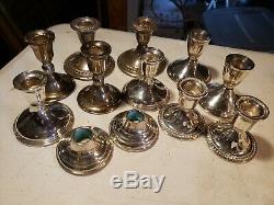 Large lot STERLING CANDLESTICKS- 6 Pairs- Heavy- Very Good Condition-Vintage