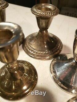 Large lot STERLING CANDLESTICKS- 6 Pairs- Heavy- Very Good Condition-Vintage