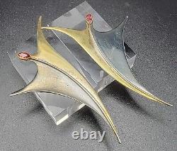 Long Vintage 925 The Ruby Tiny Dancer Earrings 2 tone oxidized MCM Movement 6g