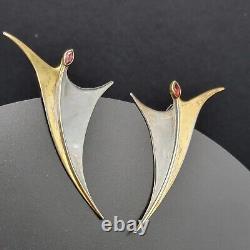 Long Vintage 925 The Ruby Tiny Dancer Earrings 2 tone oxidized MCM Movement 6g