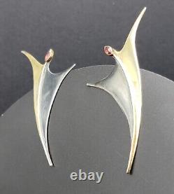 Long Vintage 925 The Ruby Tiny Dancer Earrings 2 tone oxidized MCM Movement 6g