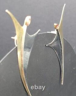 Long Vintage 925 The Ruby Tiny Dancer Earrings 2 tone oxidized MCM Movement 6g