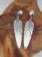 Long Vintage Native American Sterling Silver Leaf Earrings Clip On Backs
