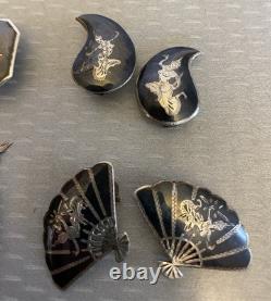 Lot 12 Pair Vintage Siam Sterling Clip On Earrings Niello Enamel Dancer Goddess
